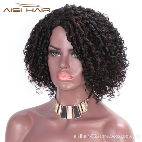 Aisi Hair Synthetic Afro Curly Short Wigs Black Mixed Bug Short Deep Curly Wigs Kinky Curly Hair Wigs for Women
